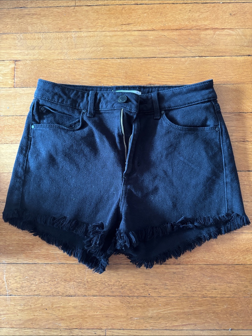Guess Black Frayed Hem Jean Shorts